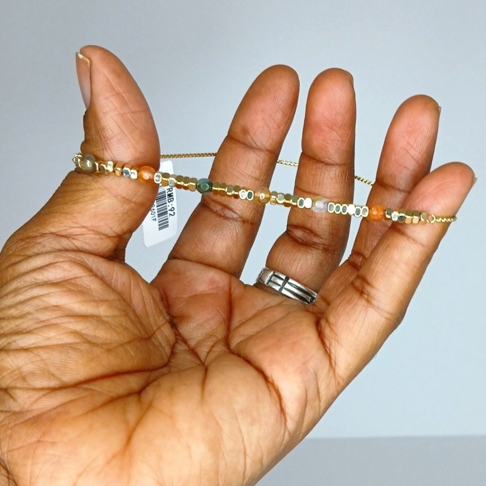 Gold Tone Stainless Steel Bracelet Adjustable Multi Color Beads - Picture 4 of 4